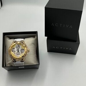 Activa x Invicta Gold Tone White Band Skeleton Dial Men's Watch ACW9349-010